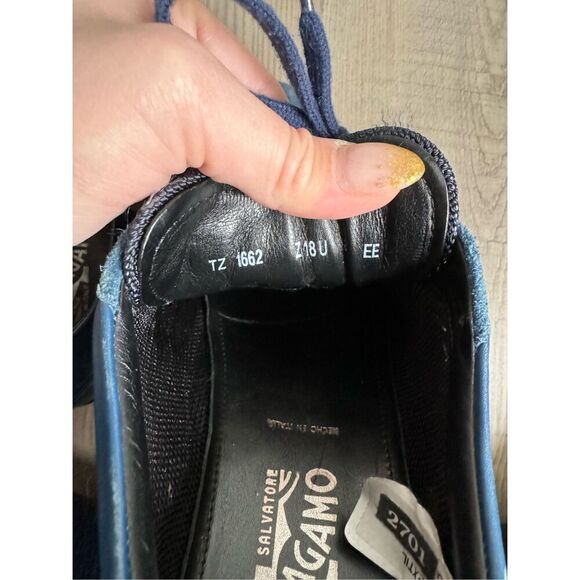 Salvatore Ferragamo Navy Blue Fabric and Leather Lace Up Low Top Sneakers Size 8 main image 8